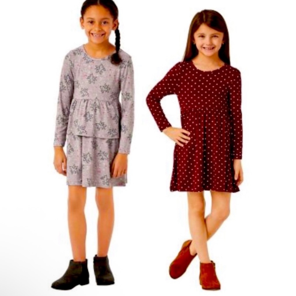 NWT Girls 5T Dresses 2 pack Members Mark Knit Long sleeve A-Line, fall colors